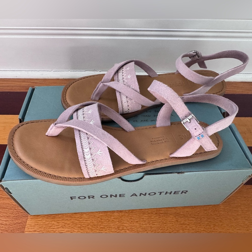 TOMS Lexie Sandals – Burnished Lilac Suede w/ Embroidery – Women’s 8.5